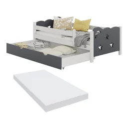 VitaliSpa Kinderbett Einzelbett Juniorbett Jessica Weiß Grau 140x70 cm Matratze modern Kinderzimmer Bett Bettschublade Rausfallschutz Hot