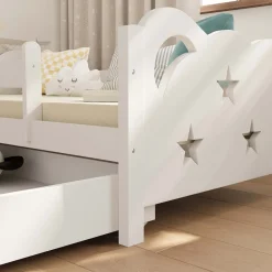 Kinderbett Einzelbett Juniorbett Jessica Weiß 140x70 cm modern Kinderzimmer Bett Bettschublade Rausfallschutz ^ VitaliSpa New