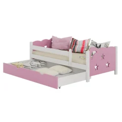 VitaliSpa Kinderbett Einzelbett Juniorbett Jessica Weiß Pink 140x70 cm modern Kinderzimmer Bett Bettschublade Rausfallschutz Clearance