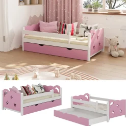 VitaliSpa Kinderbett Einzelbett Juniorbett Jessica Weiß Pink 140x70 cm modern Kinderzimmer Bett Bettschublade Rausfallschutz Clearance