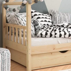 VitaliSpa Kinderbett Hausbett Kinderhaus Design NAT Lattenrost 90x200 Schublade Outlet