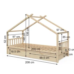 VitaliSpa Kinderbett Hausbett Kinderhaus Design NAT Lattenrost 90x200 Schublade Outlet
