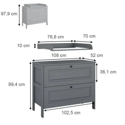 VitaliSpa Wickelkommode Ajaton Grau 108 x 98 cm Clearance