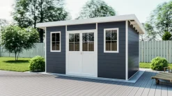 Vorbestellung: WPC-Gartenhaus L mit Flachdach anthrazit/weiß FSC100% | Verfügbar ab 15.07.2025 ^ Elephant Sale