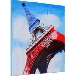MCW Wandbild Eiffelturm Tricolore, 100% handgemaltes Ölgemälde Gemälde XL, 100x100cm