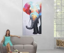 MCW Wandbild Elefant II, 100% handgemaltes Ölgemälde Gemälde XL, 140x70cm Discount
