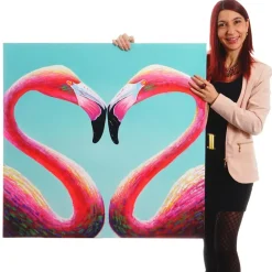 MCW Wandbild Flamingo, 100% handgemaltes Ölgemälde Gemälde XL, 90x90cm Discount