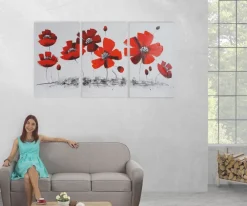 MCW Wandbild Mohnblume, 100% handgemaltes Ölgemälde Gemälde XL, 165x90cm