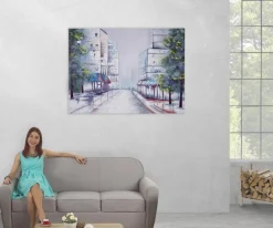 MCW Wandbild Ortschaft, 100% handgemaltes Ölgemälde Gemälde XL, 120x90cm Clearance