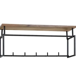 Wandgarderobe Hakenleiste Holz Metall 71 cm Garderobe mit Ablage Flur ^ Finebuy Outlet