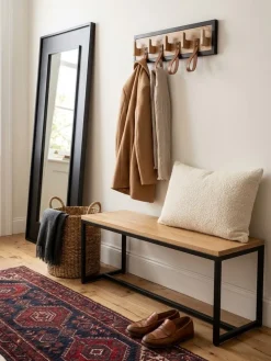 Wandgarderobe Mango Massivholz Echtleder Modern 60x15x6 cm mit Schlaufen ^ KADIMA DESIGN Best