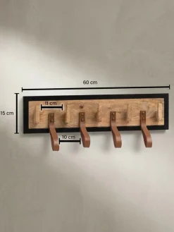 Wandgarderobe Mango Massivholz Echtleder Modern 60x15x6 cm mit Schlaufen ^ KADIMA DESIGN Best