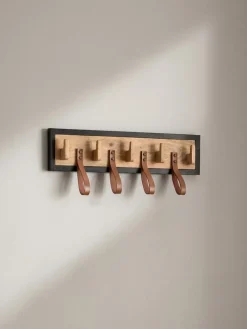 Wandgarderobe Mango Massivholz Echtleder Modern 60x15x6 cm mit Schlaufen ^ KADIMA DESIGN Best