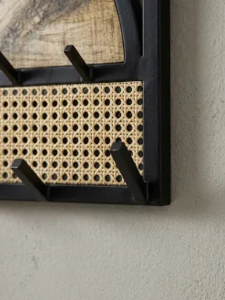 Wandgarderobe Mango Massivholz Rattan Modern 53x40x7,5 cm mit Wiener Geflecht und Metallrahmen ^ KADIMA DESIGN Outlet