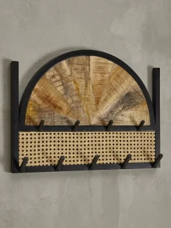 Wandgarderobe Mango Massivholz Rattan Modern 53x40x7,5 cm mit Wiener Geflecht und Metallrahmen ^ KADIMA DESIGN Outlet