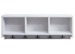 MCW Wandregal -K49, Garderobe Wandgarderobe Regal, 3 Staufächer 5 Haken 30x80x20cm Holz ~ weiß, shabby Online