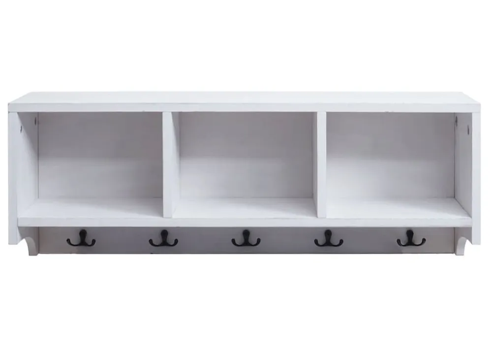 MCW Wandregal -K49, Garderobe Wandgarderobe Regal, 3 Staufächer 5 Haken 30x80x20cm Holz ~ weiß, shabby Online