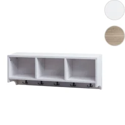 MCW Wandregal -K49, Garderobe Wandgarderobe Regal, 3 Staufächer 5 Haken 30x80x20cm Holz ~ weiß, shabby Online