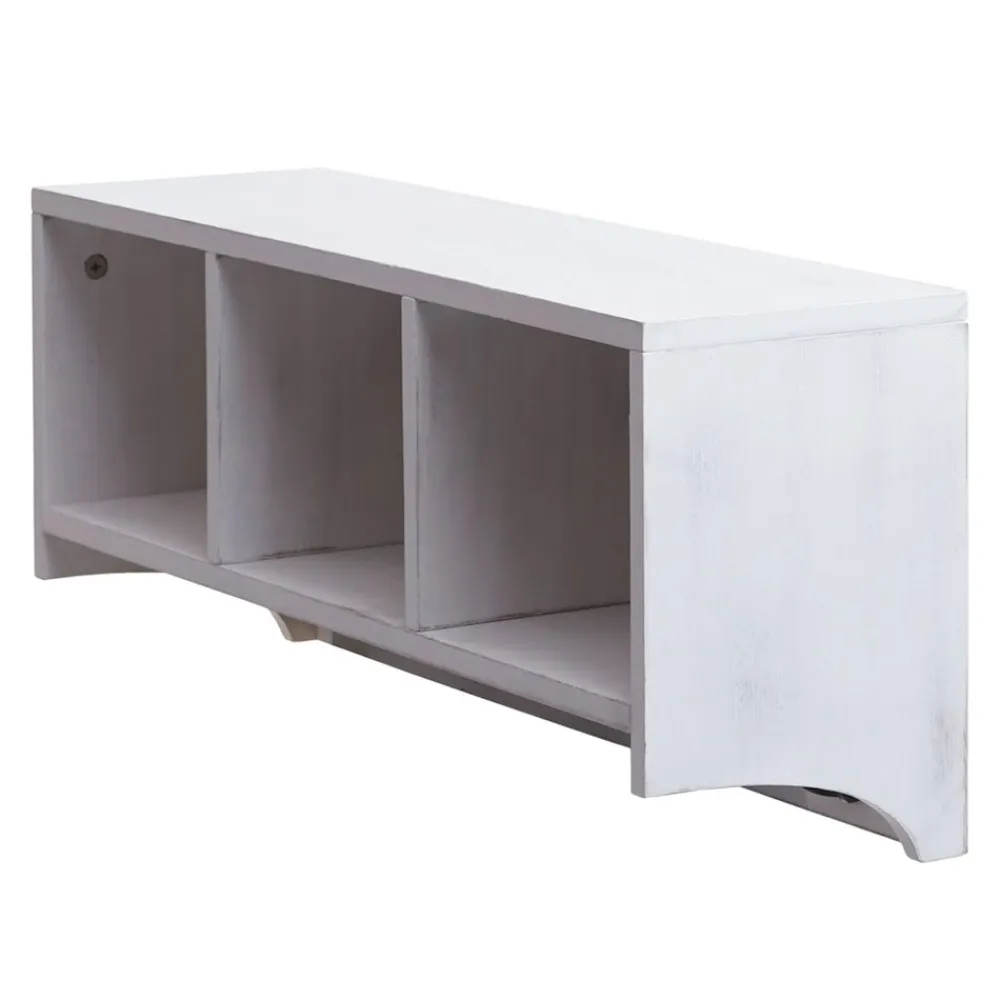 MCW Wandregal -K49, Garderobe Wandgarderobe Regal, 3 Staufächer 5 Haken 30x80x20cm Holz ~ weiß, shabby Online