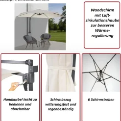Wandschirm Acerra, Ampelschirm Balkonschirm Sonnenschirm, 3m neigbar, Polyester Alu/Stahl 9kg ~ lavendel-rot ^ MCW Outlet