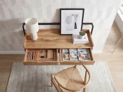 Wandschreibtisch 120cm Massivholz Stauraum Schreibtisch für die Wand Schwebend ^ Finebuy Hot