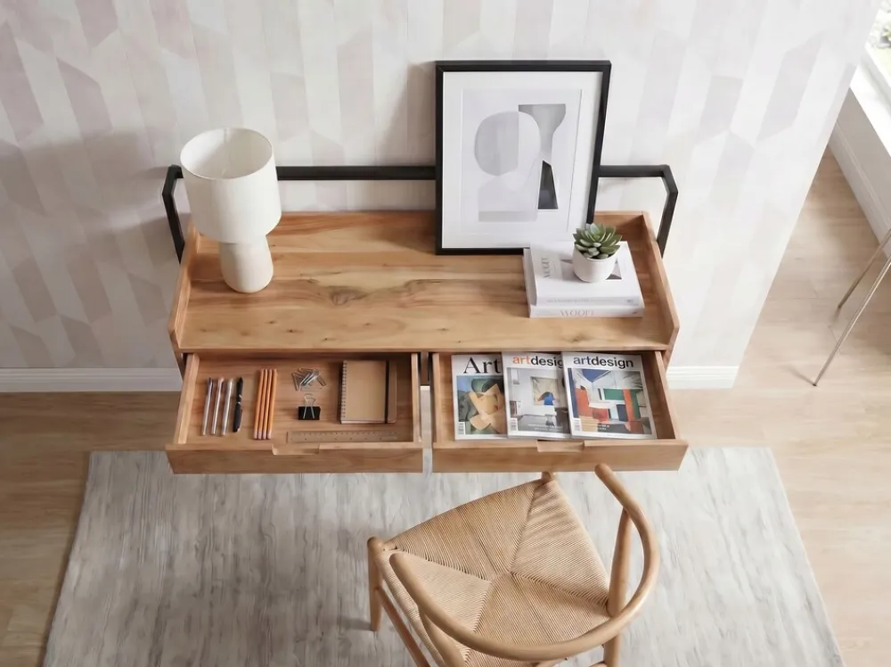 Wandschreibtisch 120cm Massivholz Stauraum Schreibtisch für die Wand Schwebend ^ Finebuy Hot