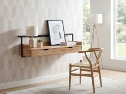 Wandschreibtisch 120cm Massivholz Stauraum Schreibtisch für die Wand Schwebend ^ Finebuy Hot