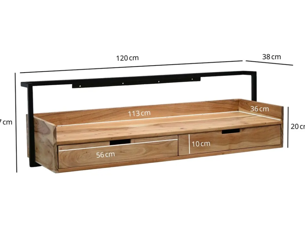 Wandschreibtisch 120cm Massivholz Stauraum Schreibtisch für die Wand Schwebend ^ Finebuy Hot