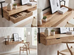 Wandschreibtisch 120cm Massivholz Stauraum Schreibtisch für die Wand Schwebend ^ Finebuy Hot