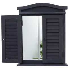 MCW Wandspiegel Spiegelfenster mit Fensterläden 53x42x5cm ~ dunkelgrau