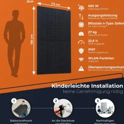 Solarway 2000W + Anker 2 PRO ® All In One Balkonkraftwerk mit Speicher 2000W komplett Steckdose - 1,6 kWh Anker Solix 2 PRO Speicher - Solaranlage Komplettset - 500W bifaziale Solarmodule & Anker Speicher & Zubehör Best