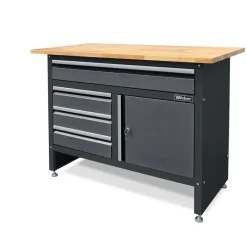 Weber Werkbank 120x60 cm mit Holzarbeitsplatte – stabile Werkstattbank mit Schubladen & abschließbarem Fach | 300 kg Tragkraft ^ Weber-Werke Discount