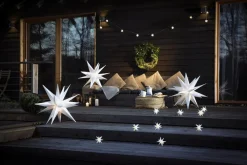 Weihnachtsstern LED Dekostern 25cm Weiss für AUSSEN Kabel mit Trafo 3D Stern 18 Zackig Leuchtstern Weihnachtslicht Winterbeleuchtung 3D Stern Weihnachtslicht Xmas Lights ^ Novaliv