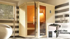 Design-Sauna CUBILIS Gr. 2 Sparset 7,5 kW OS inkl. digitaler Steuerung, Glastür und Fenster ^ Weka Discount