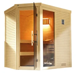 Design-Sauna CUBILIS Gr. 2 Sparset 7,5 kW OS inkl. digitaler Steuerung, Glastür und Fenster ^ Weka Discount