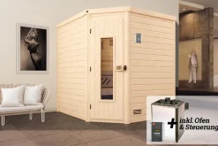 Weka Premium Massivholz-Sauna TURKU - Gr. 2 Sparset 7,5 kW OS inkl. digitaler Steuerung, Massivholztür Clearance