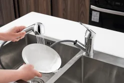 Küchenarmatur AURORA  mit ausziehbarer Handbrause Chrom ^ WELLBAD Hot