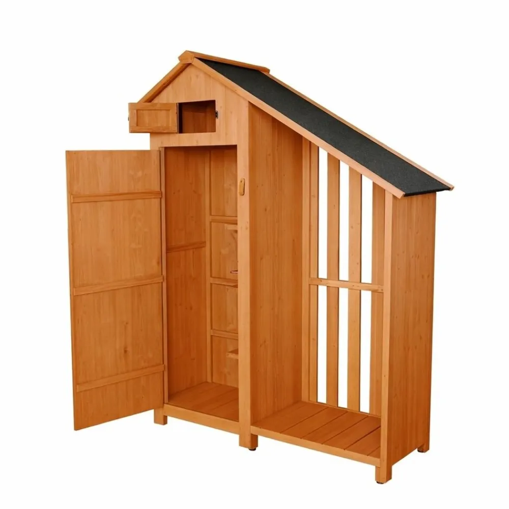 Prestige Home Living Outdoor Werkzeugschrank aus Holz mit Anbau, ca. 131 x 54 x 180 cm - Braun