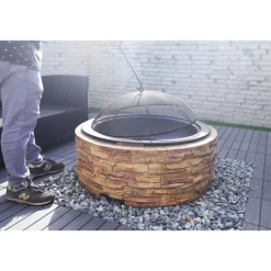 Feuerstelle Steinoptik mit Abfanggitter ^ Westmann Clearance