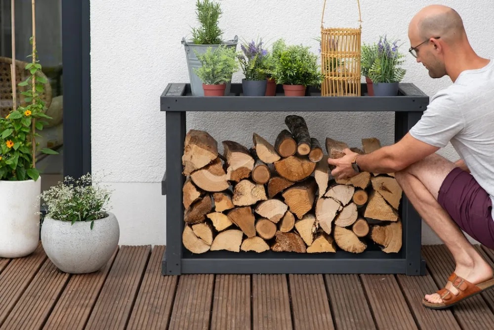 Holz Kaminholzregal Stephan | Anthrazit | 52x108x74 cm ^ Westmann