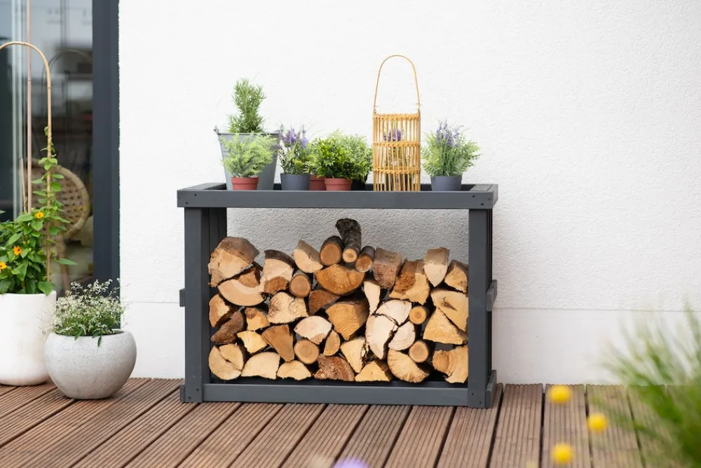 Holz Kaminholzregal Stephan | Anthrazit | 52x108x74 cm ^ Westmann
