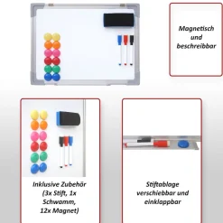 Whiteboard -C84, Magnettafel Memoboard Pinnwand, inkl. Zubehör ~ 90x60cm ^ MCW Online