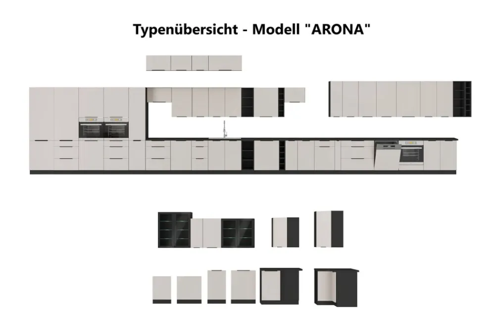 Winkelküche ARONA SIENA 350x290 Küchenzeile Eckküche Küche Kaschmir XL Stauraum ^ Küchen-Preisbombe Online