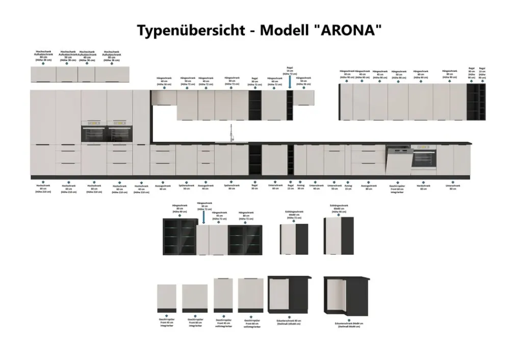 Winkelküche ARONA SIENA 350x290 Küchenzeile Eckküche Küche Kaschmir XL Stauraum ^ Küchen-Preisbombe Online