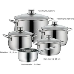 Diadem Plus Topfset Induktion 5-teilig, Kochtopf Set mit Glasdeckel, Cromargan Edelstahl poliert, Induktions Töpfe Set unbeschichtet ^ WMF Online