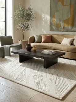 KADIMA DESIGN Wollteppich Relief Weiß 140 x 200 cm - CARVE | Natur Best
