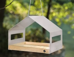 WONDERMAKE® Großes Design Vogelhaus aus Metall und Holz wetterfest zum Aufhängen, modernes Vogelfutterhaus XL Metalldach hängend, Vogelhäuschen Futterhaus für Vögel, Edelstahl Kiefer, grau-beige Best
