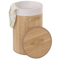 Wäschekorb -C21, Laundry Wäschebox Wäschesammler Wäschebehälter Wäschetonne, Bambus rund 59x35cm 50l ~ naturfarben ^ MCW New