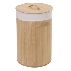 Wäschekorb -C21, Laundry Wäschebox Wäschesammler Wäschebehälter Wäschetonne, Bambus rund 59x35cm 50l ~ naturfarben ^ MCW New