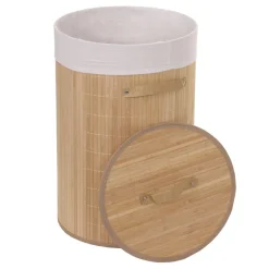 Wäschekorb -C21, Laundry Wäschebox Wäschesammler Wäschebehälter Wäschetonne, Bambus rund 59x35cm 50l ~ naturfarben ^ MCW New